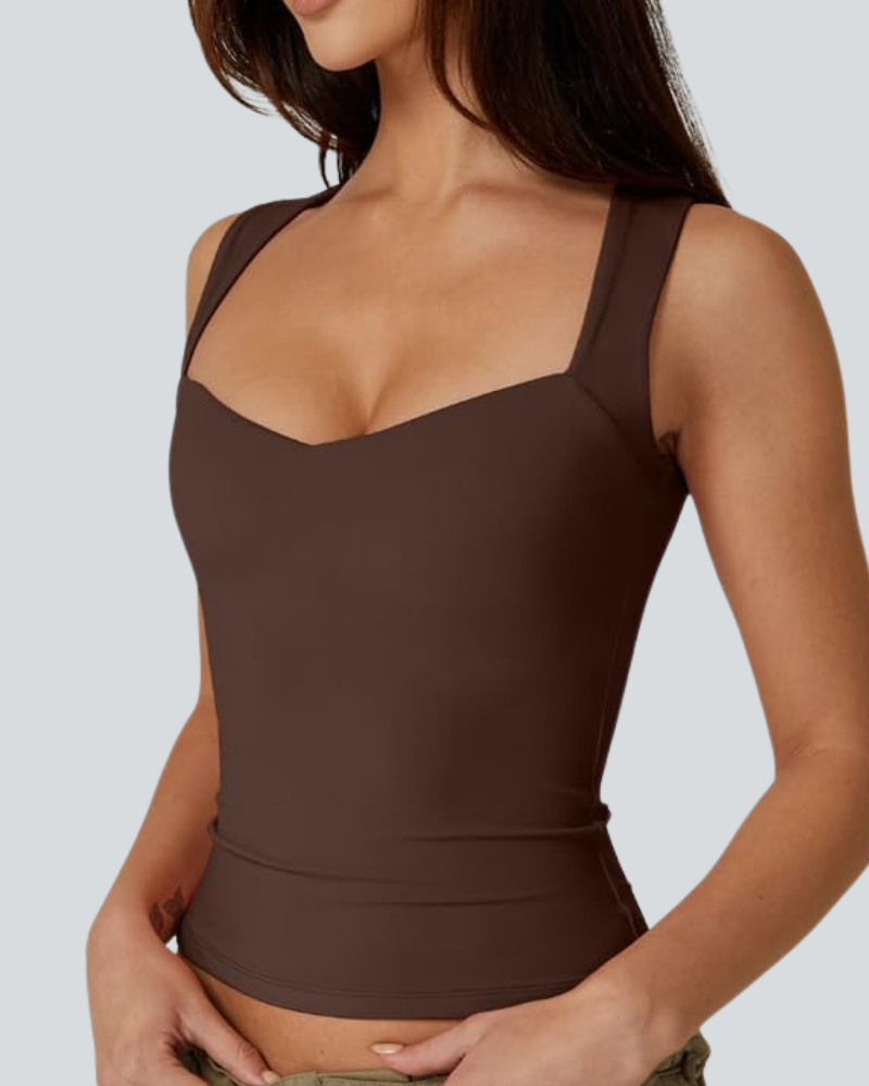 Women's Sexy Sweetheart Neck Sleeveless T Shirts Double Lined Tees Slimming Fit Tops