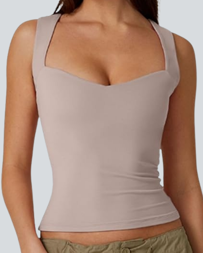 Women's Sexy Sweetheart Neck Sleeveless T Shirts Double Lined Tees Slimming Fit Tops