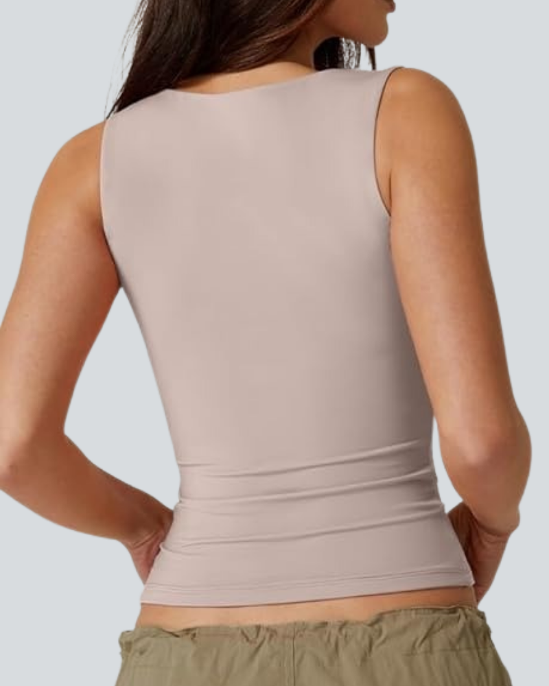 Women's Sexy Sweetheart Neck Sleeveless T Shirts Double Lined Tees Slimming Fit Tops