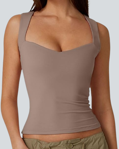 Women's Sexy Sweetheart Neck Sleeveless T Shirts Double Lined Tees Slimming Fit Tops