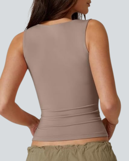 Women's Sexy Sweetheart Neck Sleeveless T Shirts Double Lined Tees Slimming Fit Tops