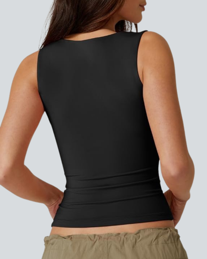 Women's Sexy Sweetheart Neck Sleeveless T Shirts Double Lined Tees Slimming Fit Tops