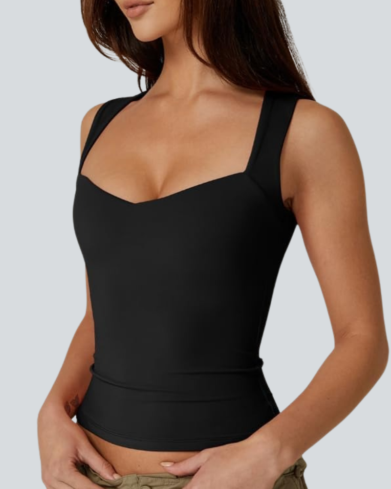 Women's Sexy Sweetheart Neck Sleeveless T Shirts Double Lined Tees Slimming Fit Tops