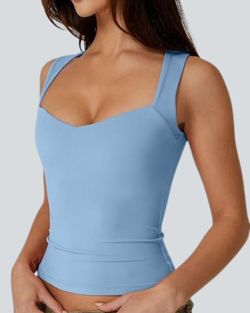Women's Sexy Sweetheart Neck Sleeveless T Shirts Double Lined Tees Slimming Fit Tops