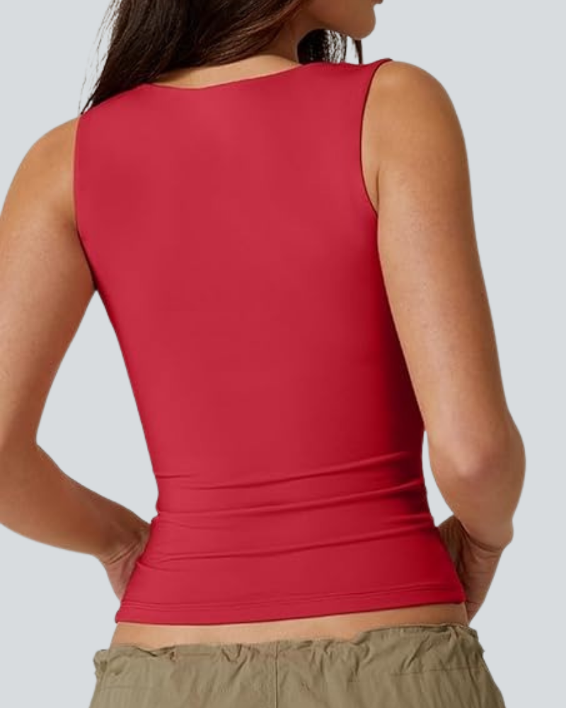 Women's Sexy Sweetheart Neck Sleeveless T Shirts Double Lined Tees Slimming Fit Tops