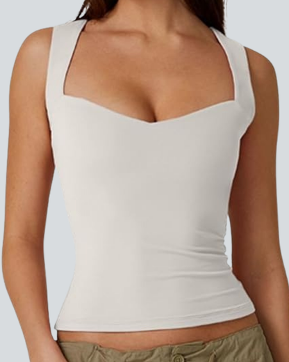Women's Sexy Sweetheart Neck Sleeveless T Shirts Double Lined Tees Slimming Fit Tops