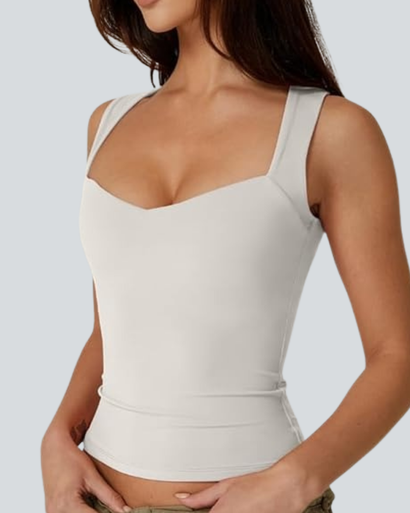 Women's Sexy Sweetheart Neck Sleeveless T Shirts Double Lined Tees Slimming Fit Tops