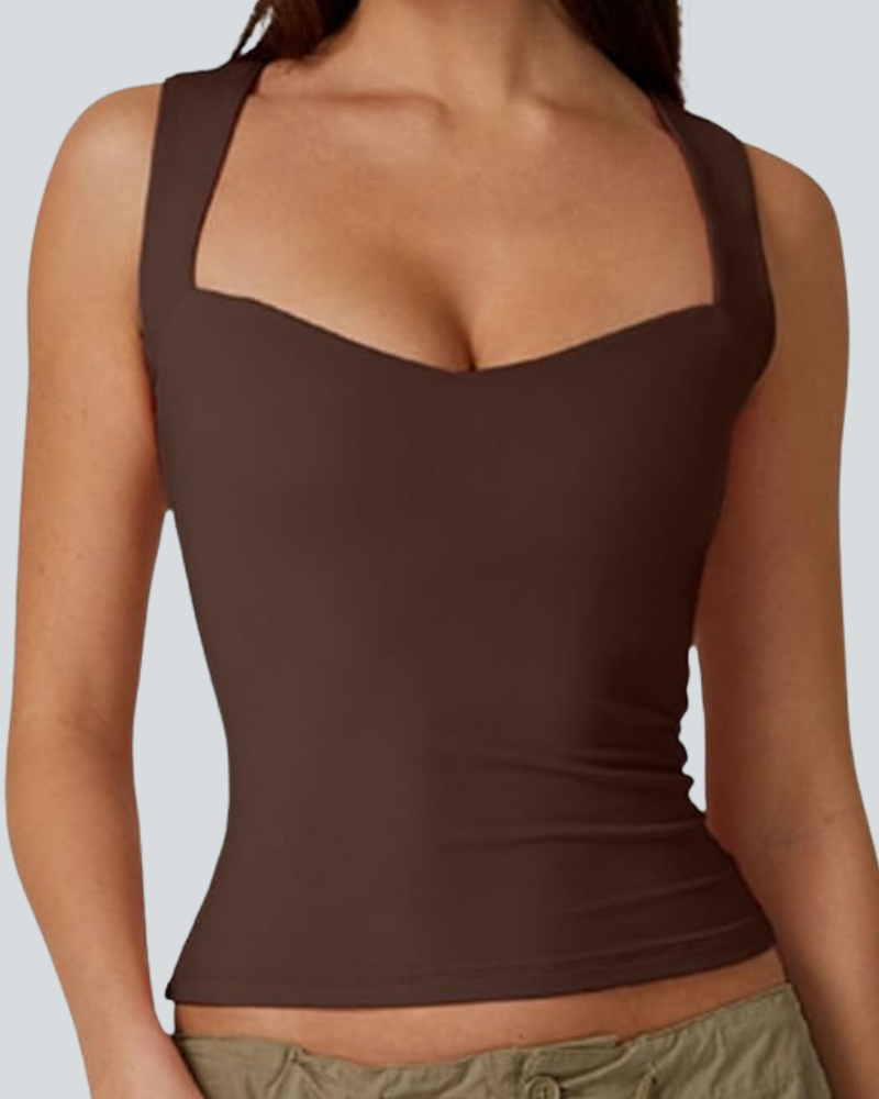 Women's Sexy Sweetheart Neck Sleeveless T Shirts Double Lined Tees Slimming Fit Tops