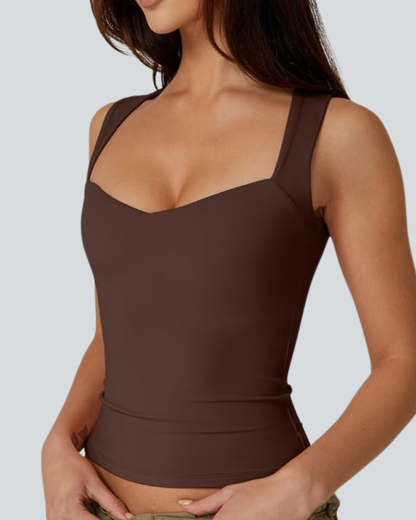 Women's Sexy Sweetheart Neck Sleeveless T Shirts Double Lined Tees Slimming Fit Tops