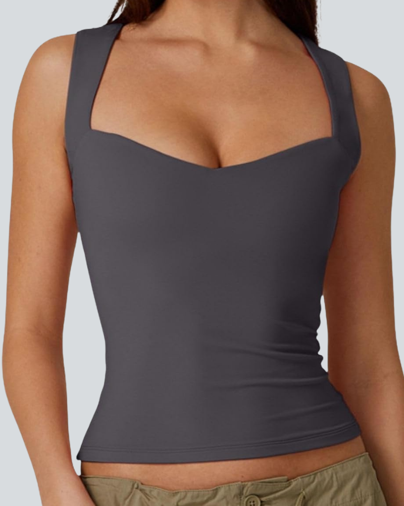 Women's Sexy Sweetheart Neck Sleeveless T Shirts Double Lined Tees Slimming Fit Tops