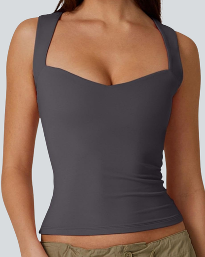 Women's Sexy Sweetheart Neck Sleeveless T Shirts Double Lined Tees Slimming Fit Tops