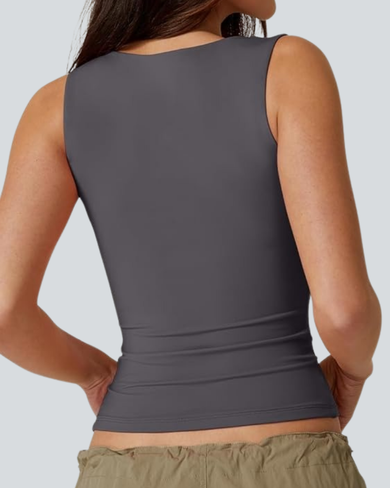 Women's Sexy Sweetheart Neck Sleeveless T Shirts Double Lined Tees Slimming Fit Tops