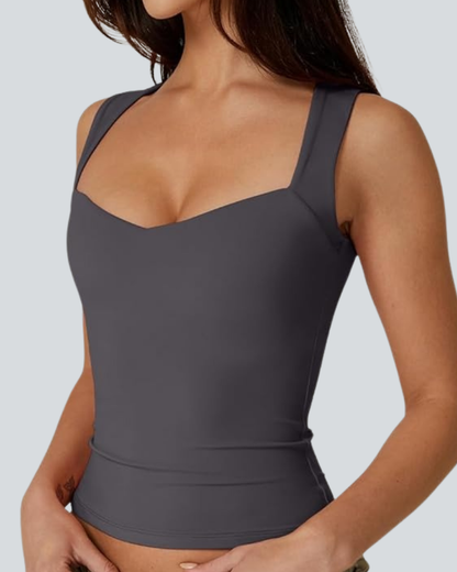 Women's Sexy Sweetheart Neck Sleeveless T Shirts Double Lined Tees Slimming Fit Tops