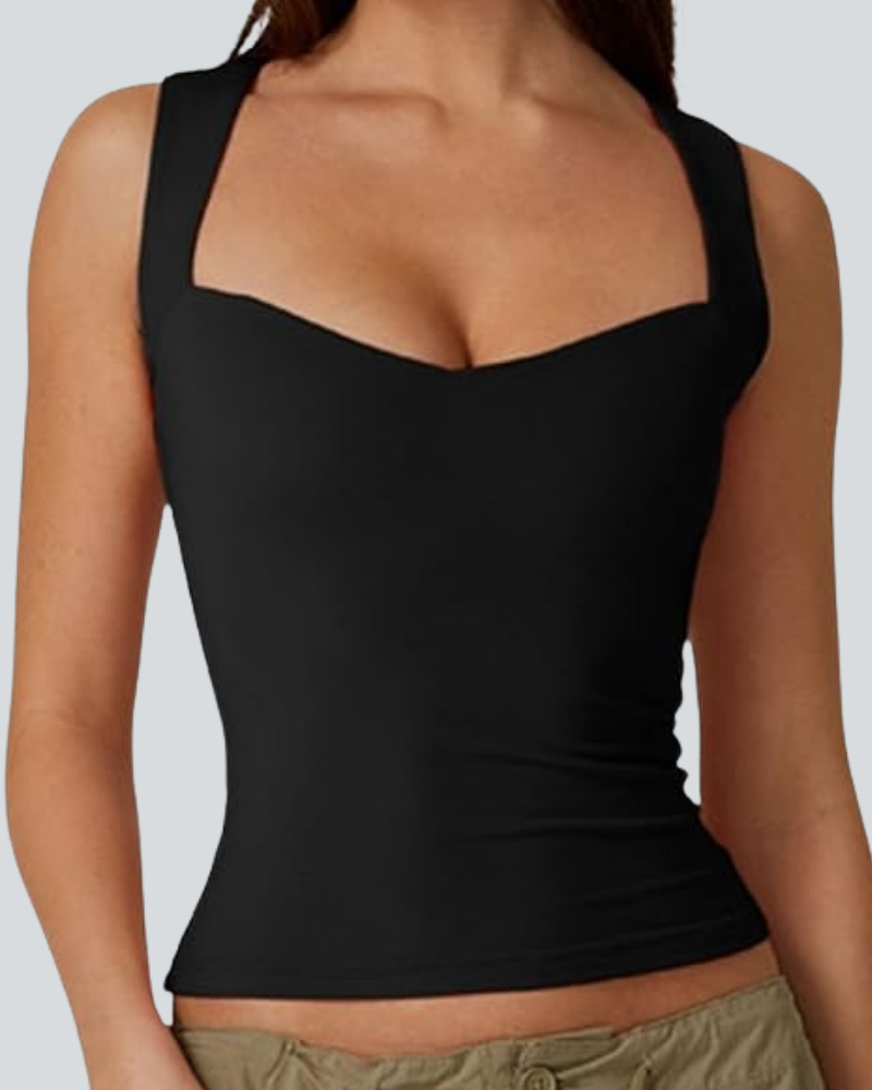 Women's Sexy Sweetheart Neck Sleeveless T Shirts Double Lined Tees Slimming Fit Tops