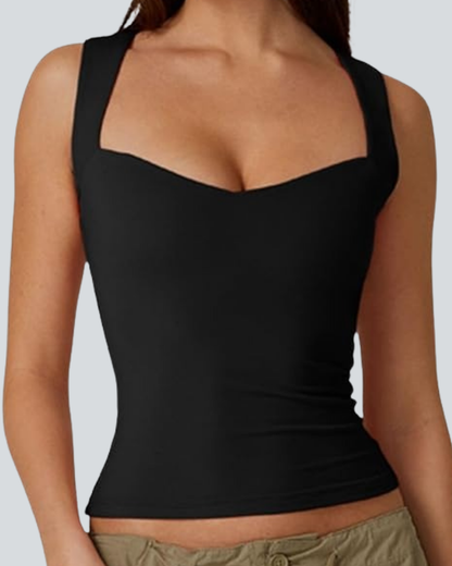 Women's Sexy Sweetheart Neck Sleeveless T Shirts Double Lined Tees Slimming Fit Tops
