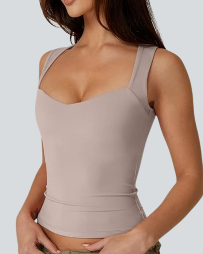 Women's Sexy Sweetheart Neck Sleeveless T Shirts Double Lined Tees Slimming Fit Tops