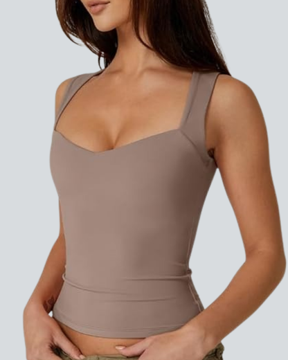 Women's Sexy Sweetheart Neck Sleeveless T Shirts Double Lined Tees Slimming Fit Tops