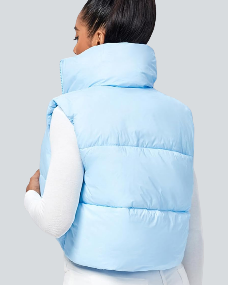 Cropped Puffer Vest Women Zip Up Stand Collar Sleeveless Padded Crop