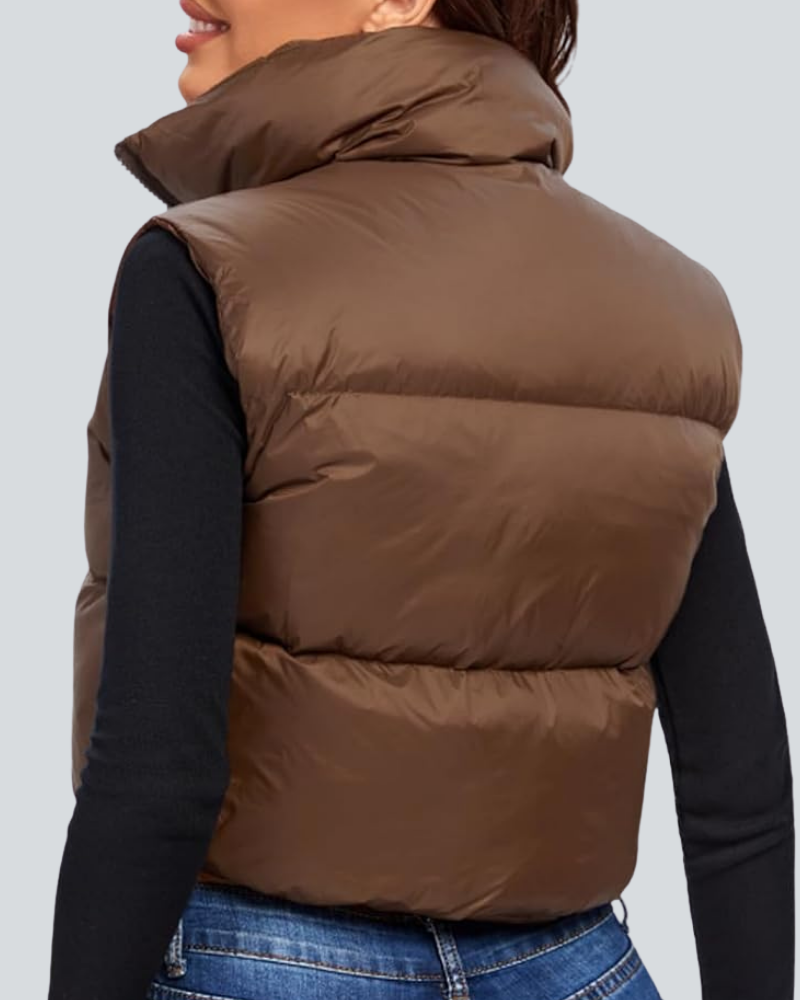 Cropped Puffer Vest Women Zip Up Stand Collar Sleeveless Padded Crop