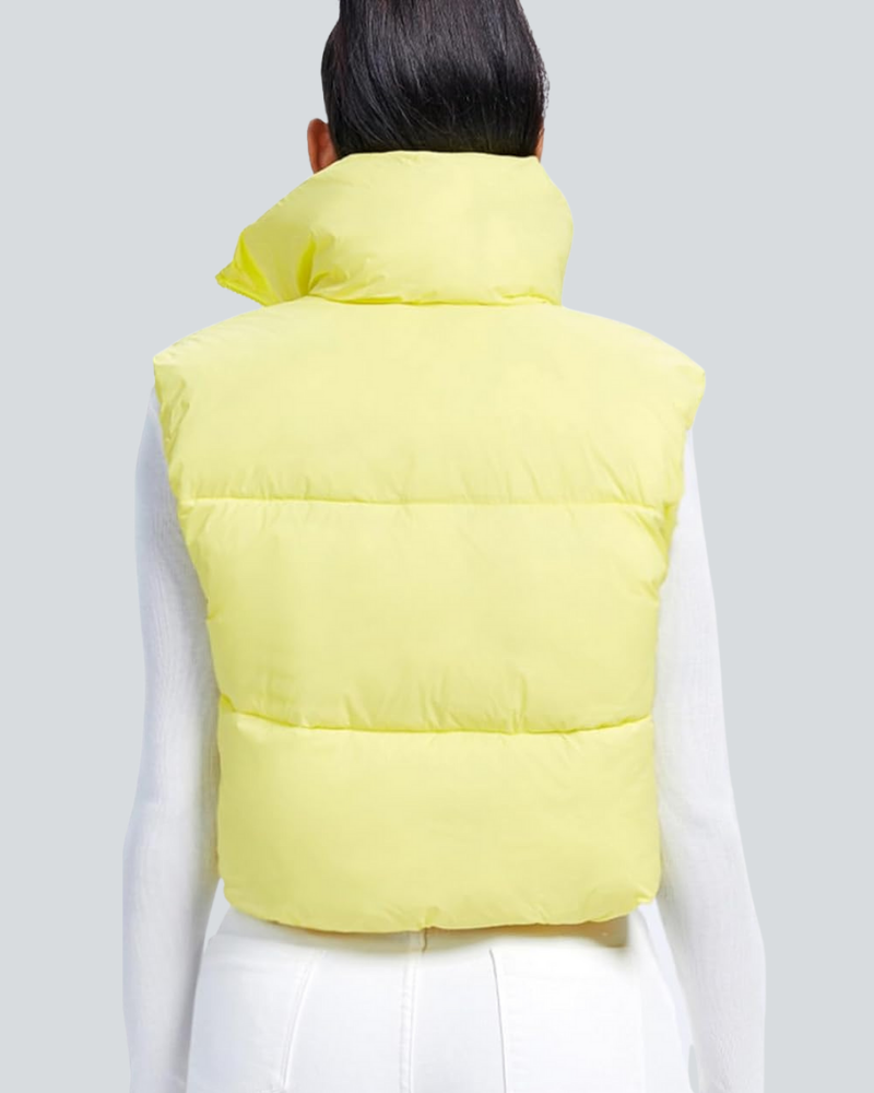 Cropped Puffer Vest Women Zip Up Stand Collar Sleeveless Padded Crop