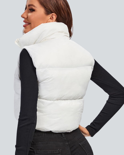 Cropped Puffer Vest Women Zip Up Stand Collar Sleeveless Padded Crop