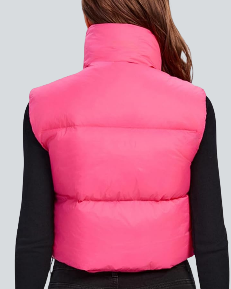 Cropped Puffer Vest Women Zip Up Stand Collar Sleeveless Padded Crop