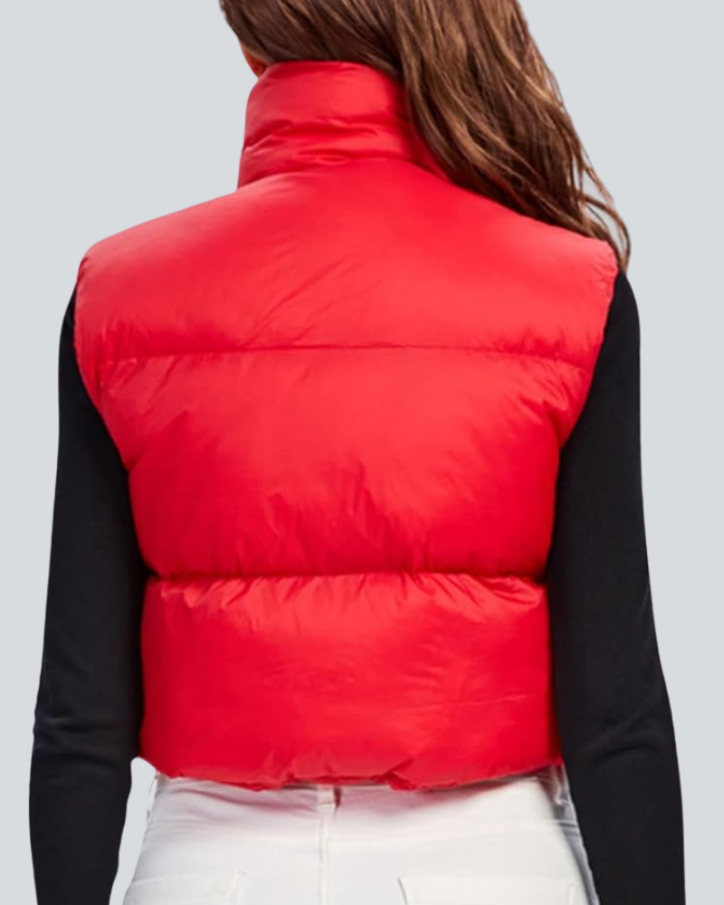 Cropped Puffer Vest Women Zip Up Stand Collar Sleeveless Padded Crop