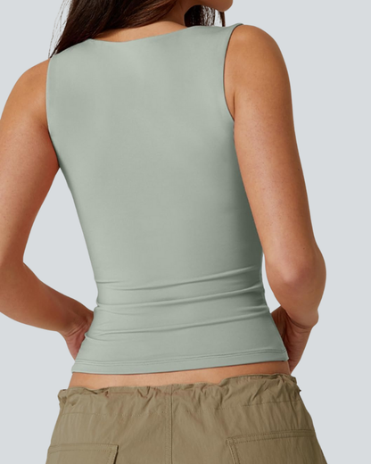 Women's Sexy Sweetheart Neck Sleeveless T Shirts Double Lined Tees Slimming Fit Tops