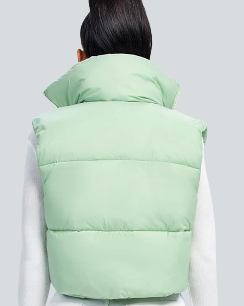 Cropped Puffer Vest Women Zip Up Stand Collar Sleeveless Padded Crop