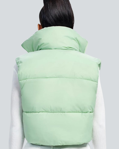Cropped Puffer Vest Women Zip Up Stand Collar Sleeveless Padded Crop