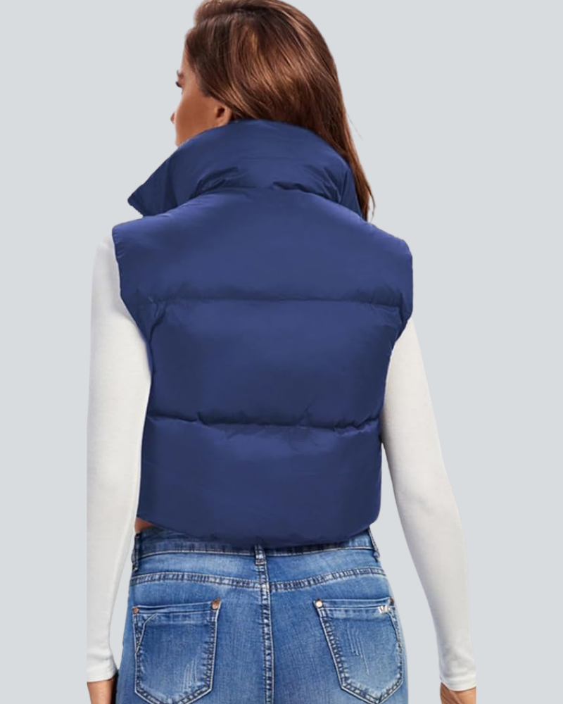 Cropped Puffer Vest Women Zip Up Stand Collar Sleeveless Padded Crop