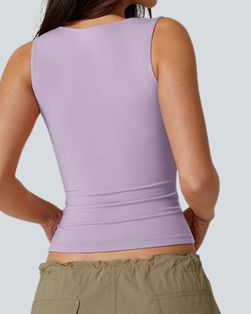Women's Sexy Sweetheart Neck Sleeveless T Shirts Double Lined Tees Slimming Fit Tops