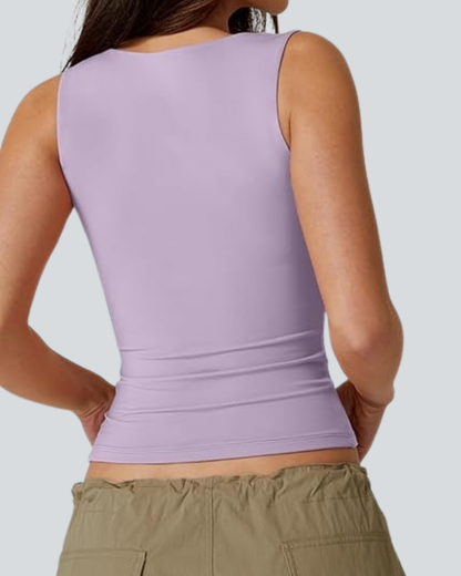Women's Sexy Sweetheart Neck Sleeveless T Shirts Double Lined Tees Slimming Fit Tops