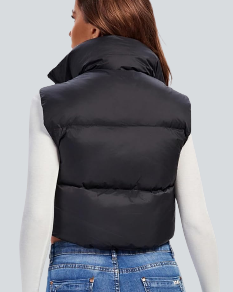 Cropped Puffer Vest Women Zip Up Stand Collar Sleeveless Padded Crop
