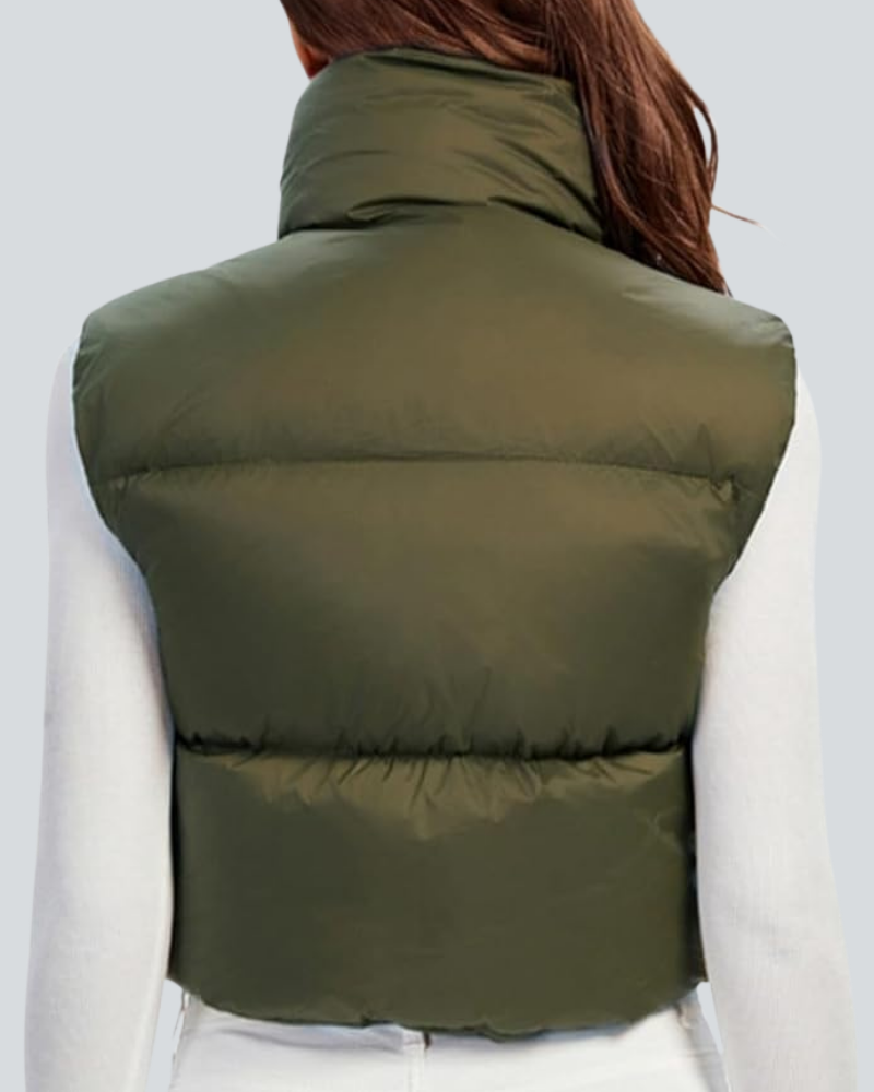 Cropped Puffer Vest Women Zip Up Stand Collar Sleeveless Padded Crop