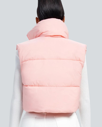 Cropped Puffer Vest Women Zip Up Stand Collar Sleeveless Padded Crop