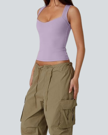 Women's Sexy Sweetheart Neck Sleeveless T Shirts Double Lined Tees Slimming Fit Tops