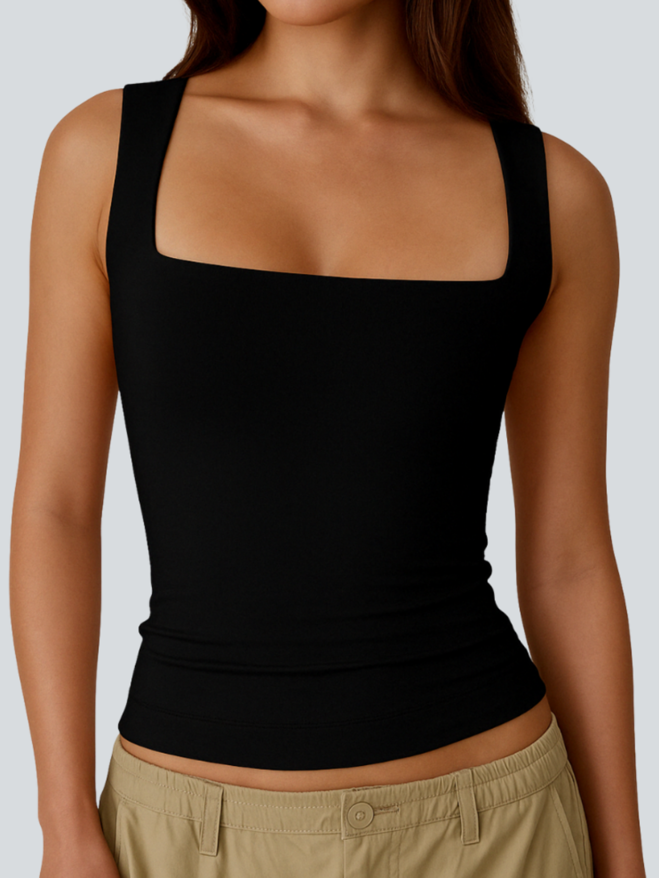 Women's Square Neck Sleeveless Double-Layer Tank Tops Basic Tight T Shirts