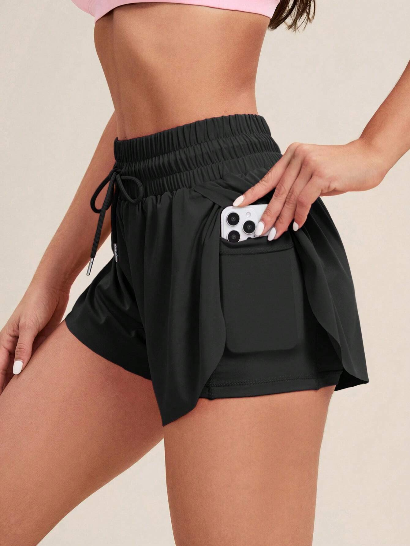 Yoga Sxy Solid Color Pocket Lined Sport Shorts
