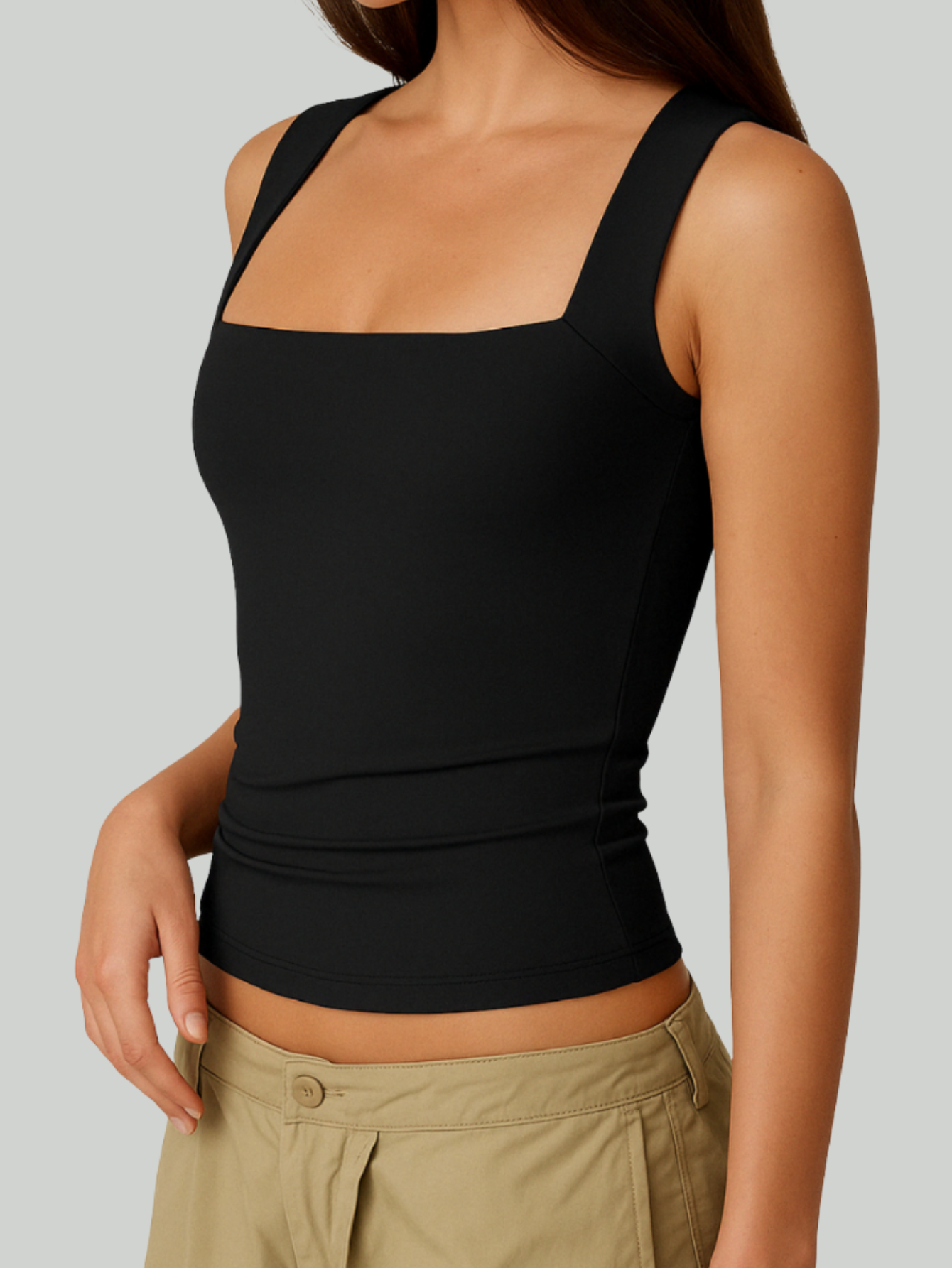 Women's Square Neck Sleeveless Double-Layer Tank Tops Basic Tight T Shirts