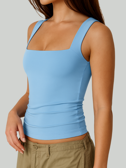 Women's Square Neck Sleeveless Double-Layer Tank Tops Basic Tight T Shirts