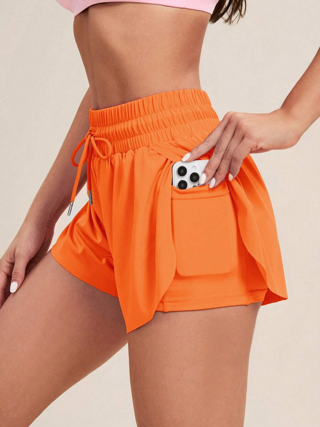 Yoga Sxy Solid Color Pocket Lined Sport Shorts