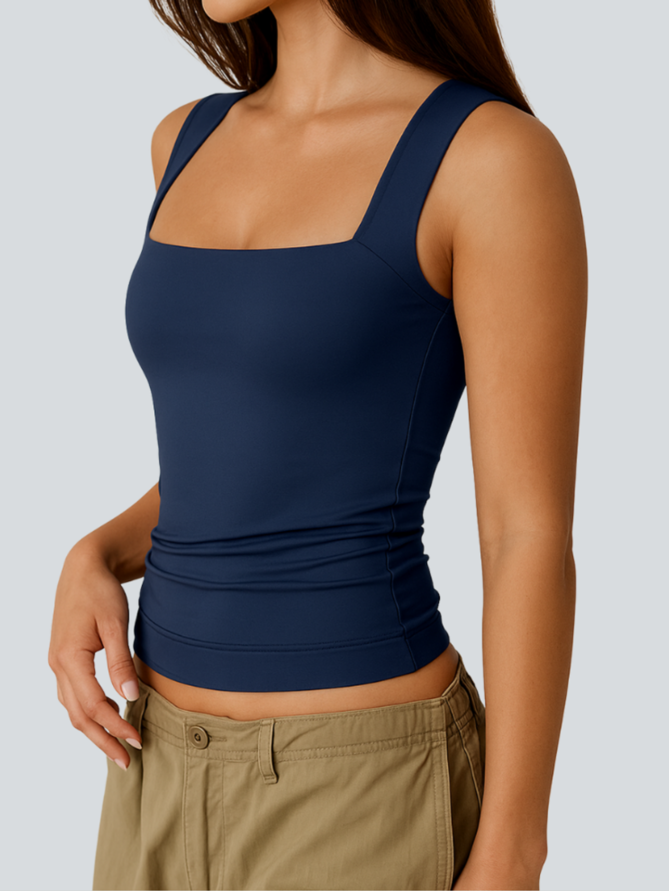 Women's Square Neck Sleeveless Double-Layer Tank Tops Basic Tight T Shirts