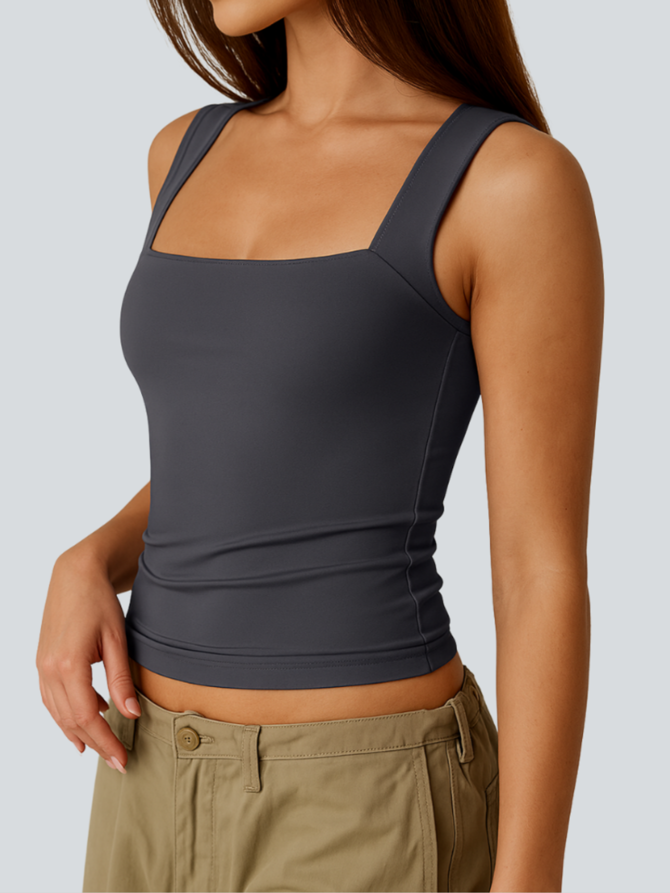 Women's Square Neck Sleeveless Double-Layer Tank Tops Basic Tight T Shirts