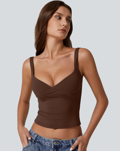 Women's V Neck Tank Tops Double Lined Adjustable Strap Camisole Shirt
