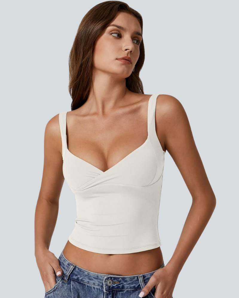 Women's V Neck Tank Tops Double Lined Adjustable Strap Camisole Shirt