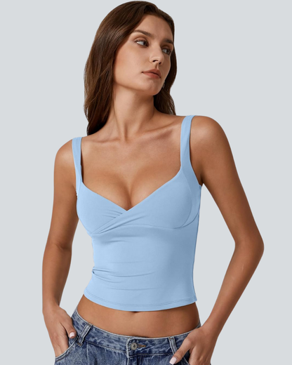 Women's V Neck Tank Tops Double Lined Adjustable Strap Camisole Shirt