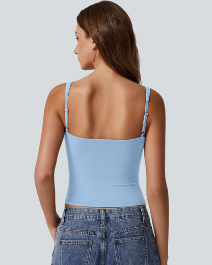 Women's V Neck Tank Tops Double Lined Adjustable Strap Camisole Shirt