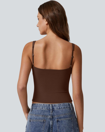 Women's V Neck Tank Tops Double Lined Adjustable Strap Camisole Shirt