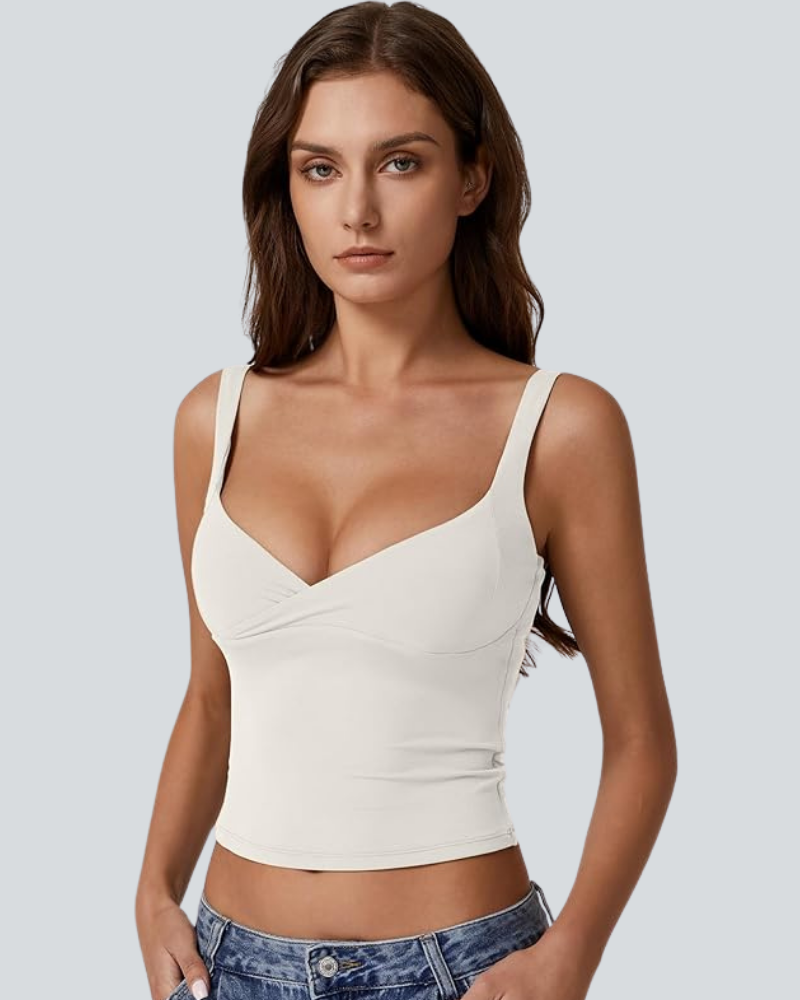 Women's V Neck Tank Tops Double Lined Adjustable Strap Camisole Shirt